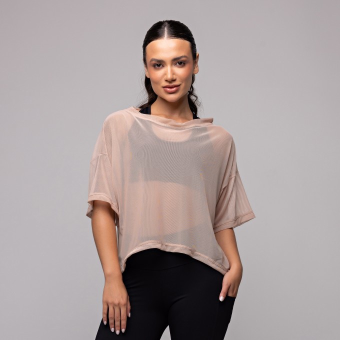 Blusa Tule Curta Bege