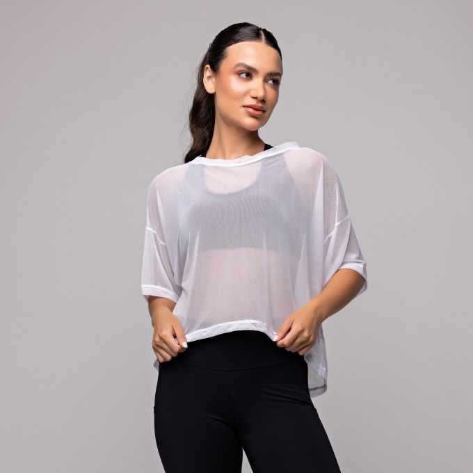 Blusa Tule Curta Branca