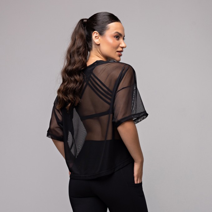 Blusa Tule Curta Preta