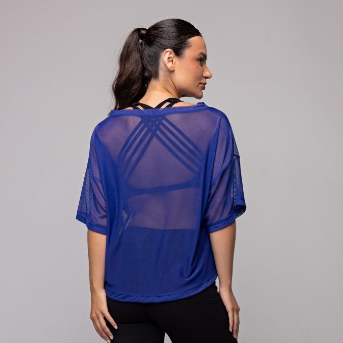 Blusa Tule Curta Azul Royale