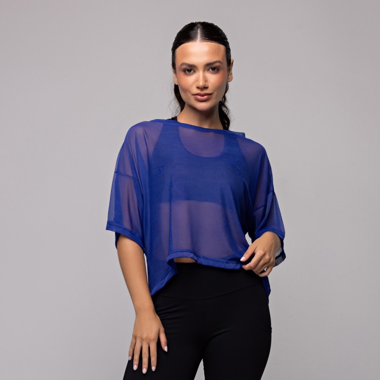 Blusa Tule Curta Azul Royale
