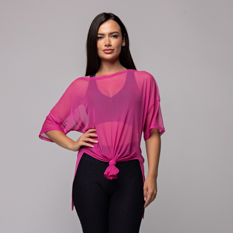 Blusa Tule Longa Rosa Magenta