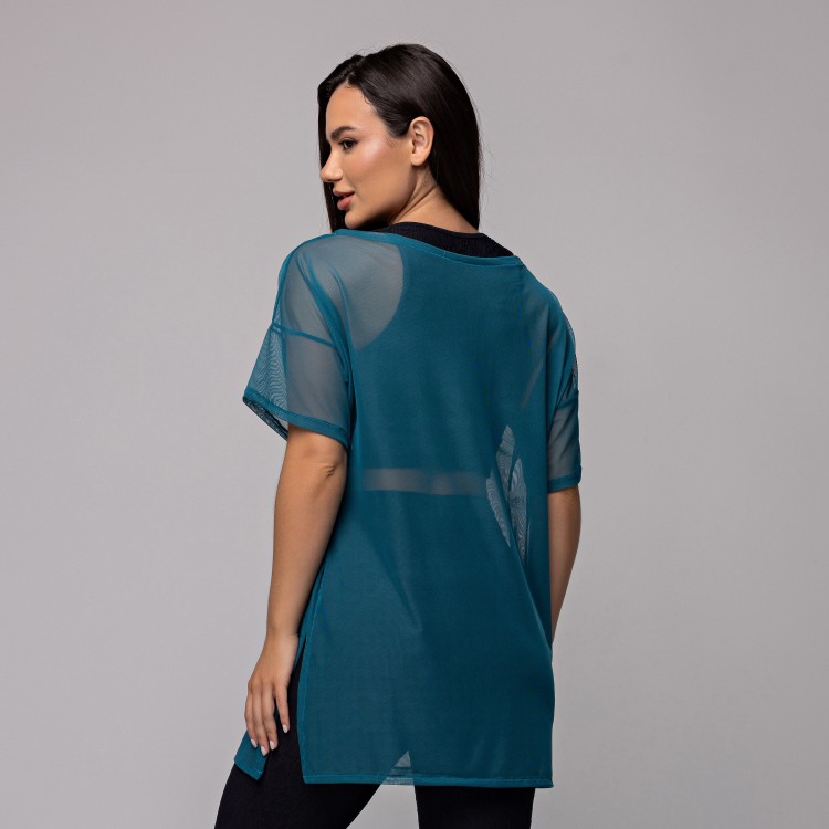 Blusa Tule Longa Azul Pavão