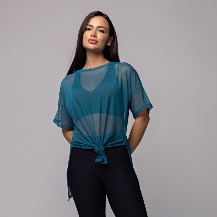 Blusa Tule Longa Azul Pavão