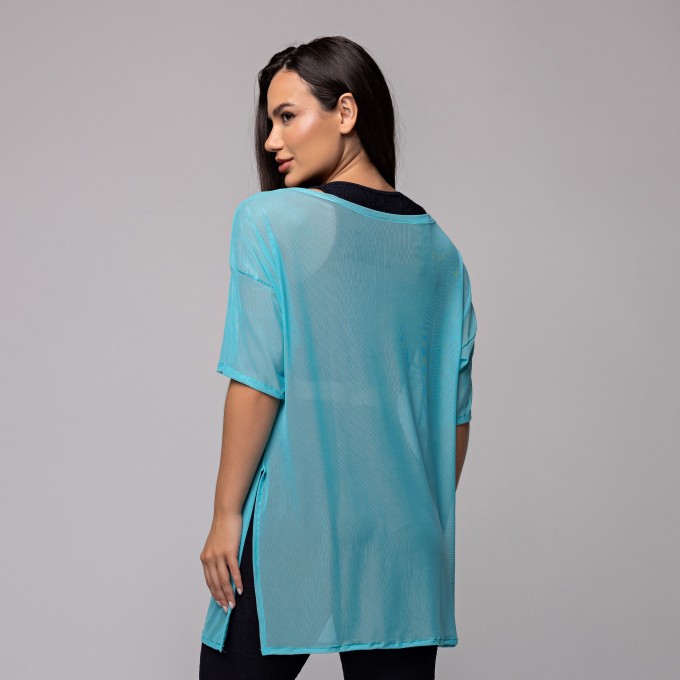 Blusa Tule Longa Azul Cinao