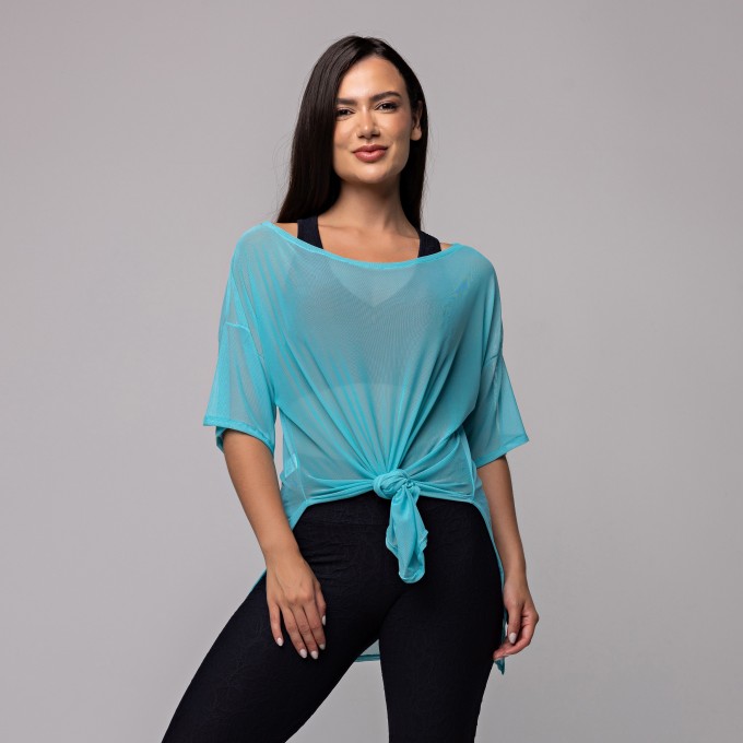 Blusa Tule Longa Azul Cinao