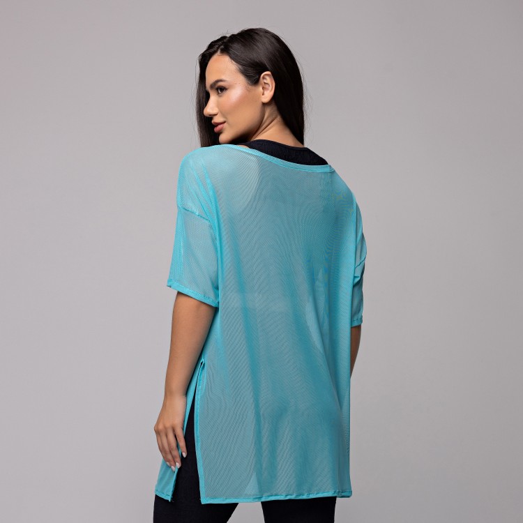 Blusa Tule Longa Azul Cinao