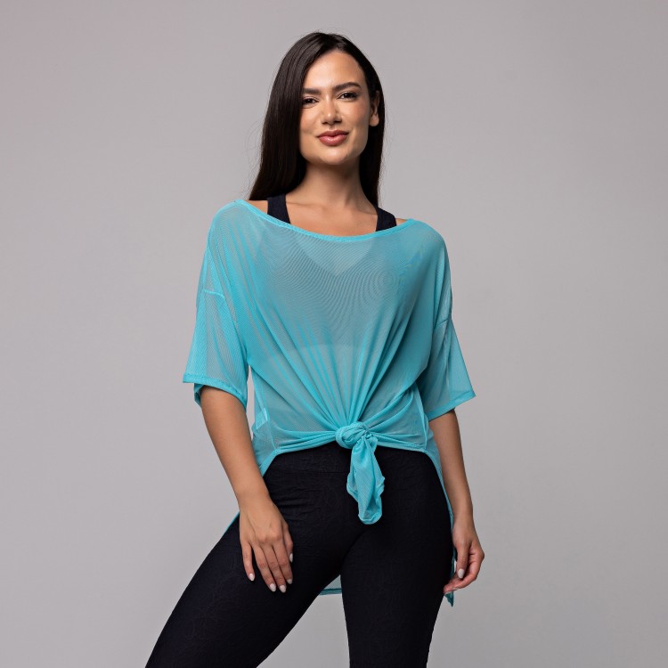 Blusa Tule Longa Azul Cinao