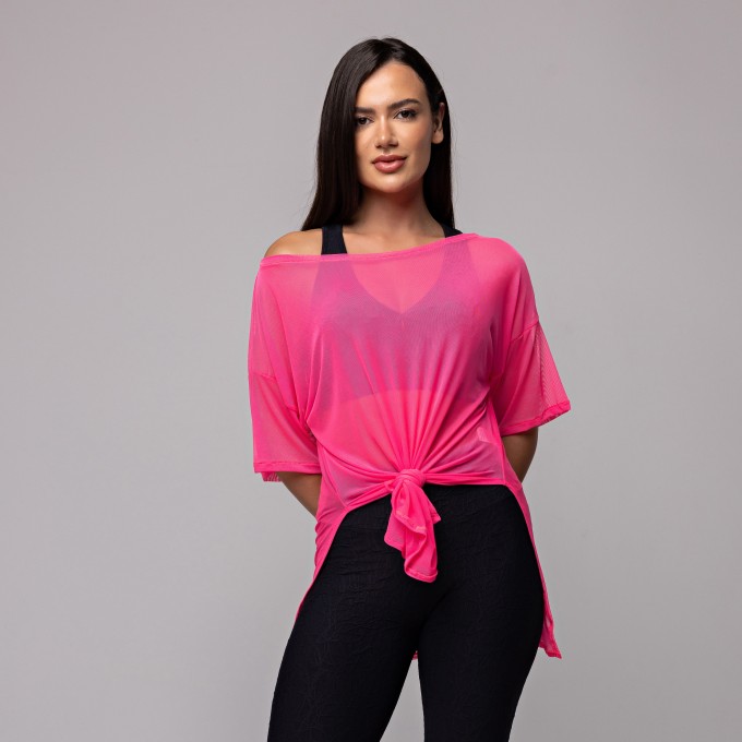 Blusa Tule Longa Rosa Choque