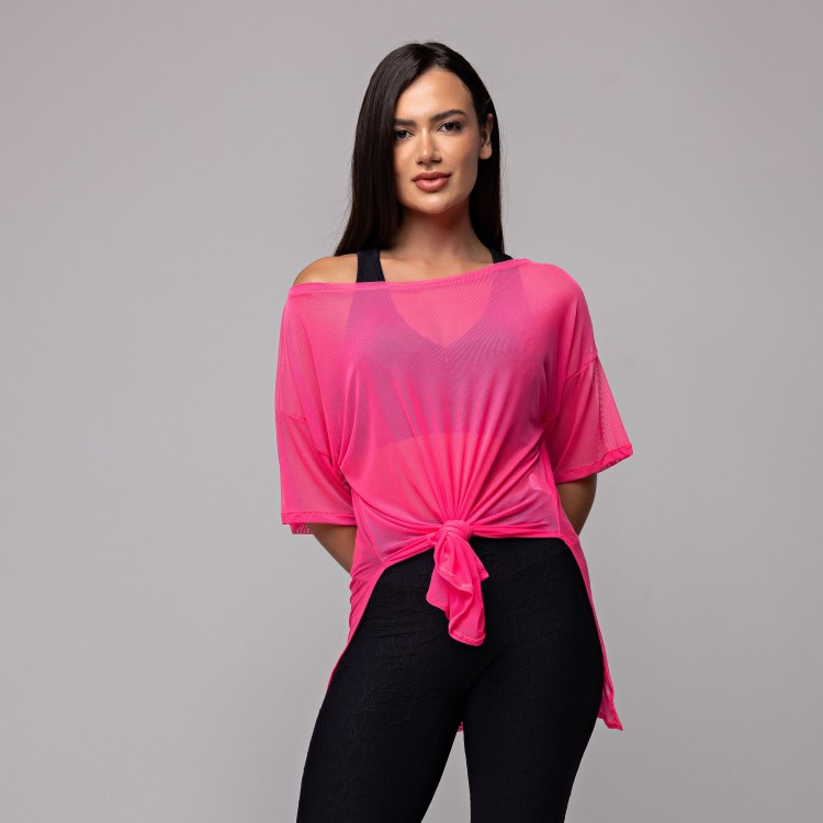 Blusa Tule Longa Rosa Choque