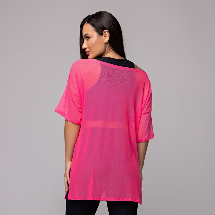 Blusa Tule Longa Rosa Choque