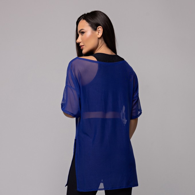 Blusa Tule Longa Azul Royale