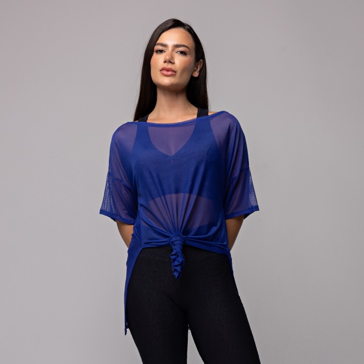 Blusa Tule Longa Azul Royale