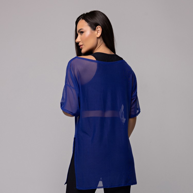 Blusa Tule Longa Azul Royale