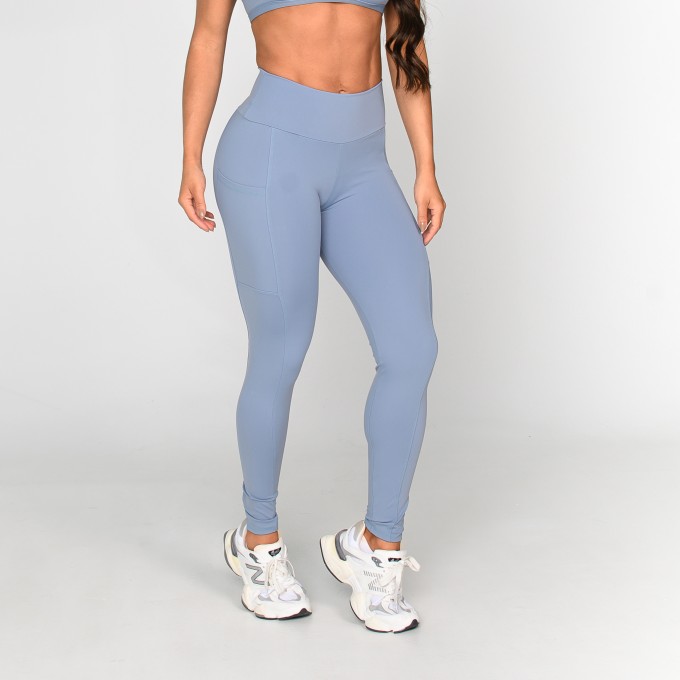 Calça Legging Compression com Bolso Azul Porcelana