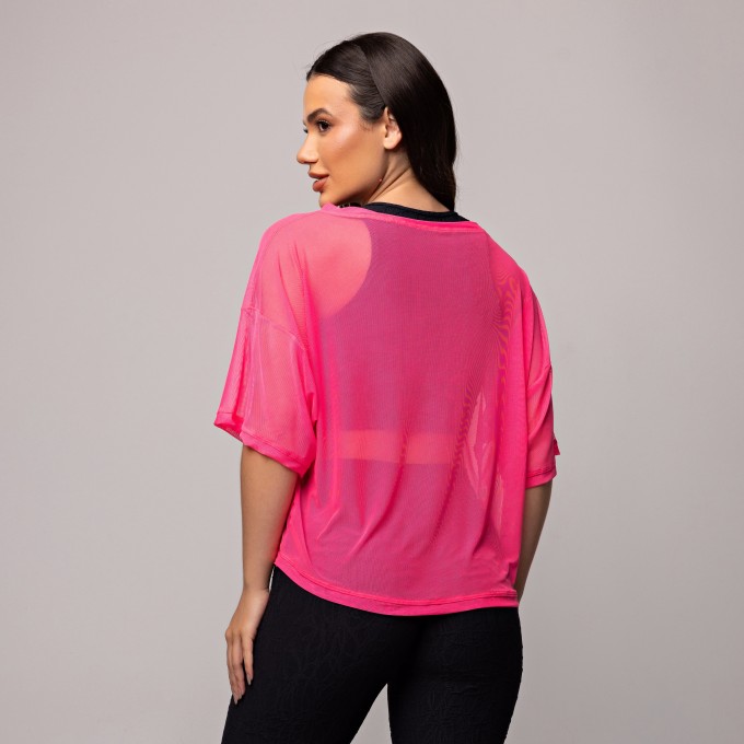 Blusa Tule Curta Rosa Magenta