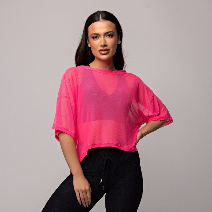 Blusa Tule Curta Rosa Magenta