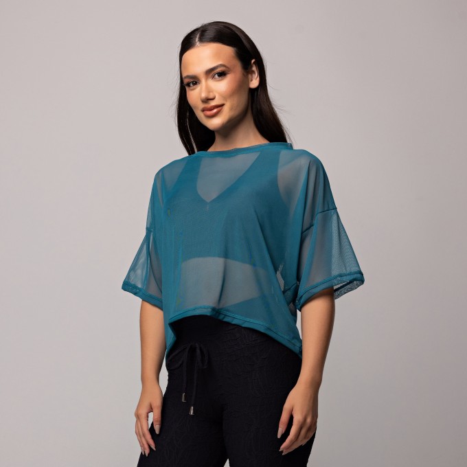 Blusa Tule Curta Azul
