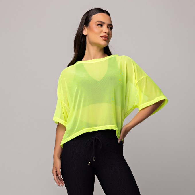 Blusa Tule Curta Amarelo Neon