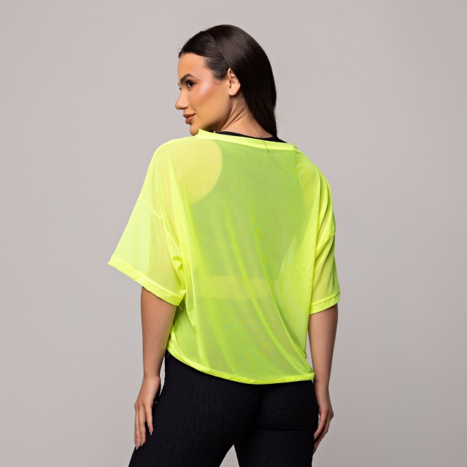 Blusa Tule Curta Amarelo Neon